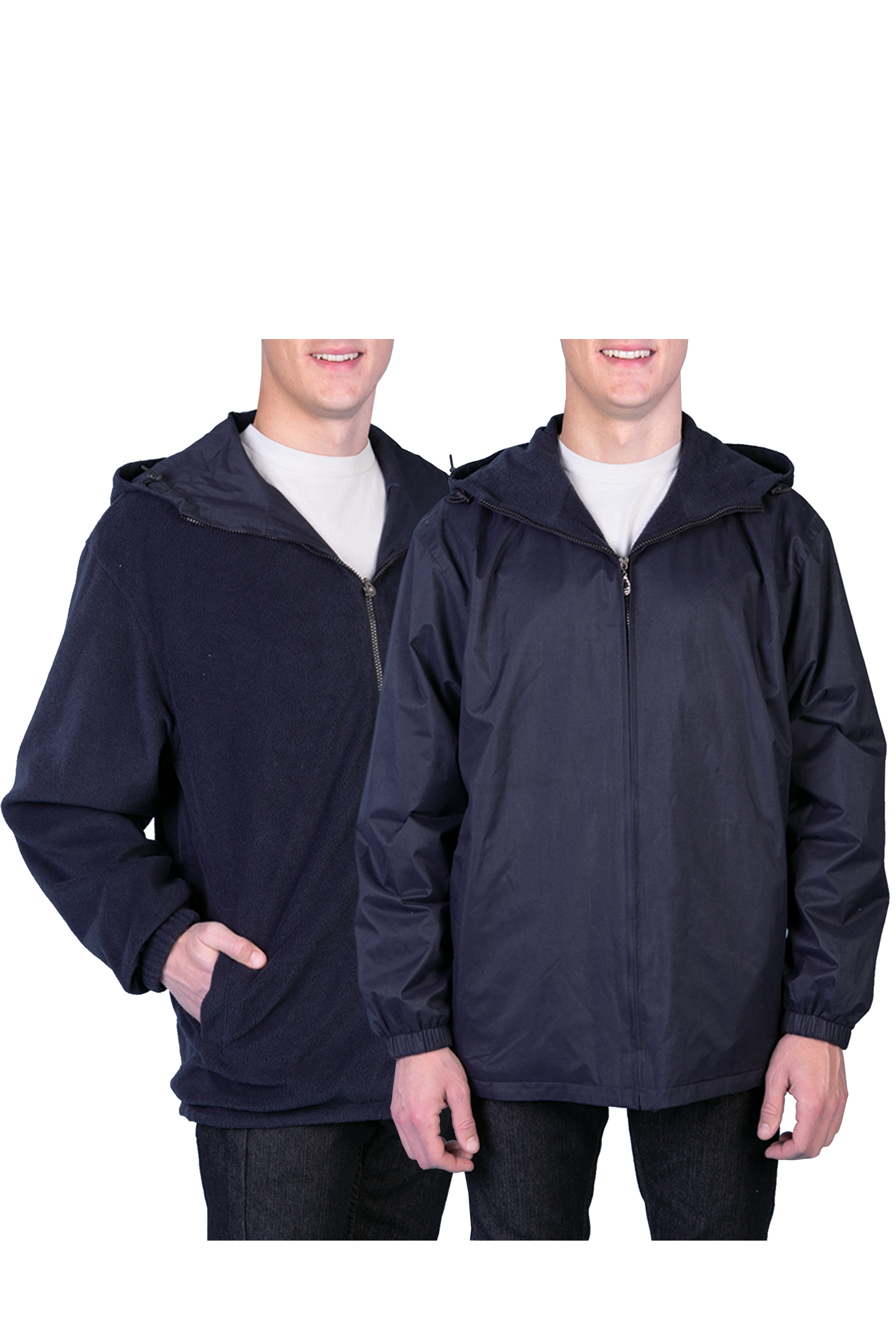New Mens Water Resistant Reversible Windbreaker Reversible Hooded Fleece Jacket 